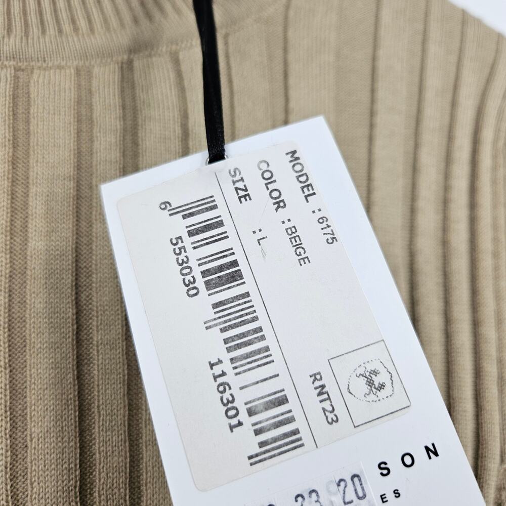 Ron Tomson Roll Neck Ribbed Men's Sweater Beige Stretch Pullover NWT Size L - Picture 4 of 10